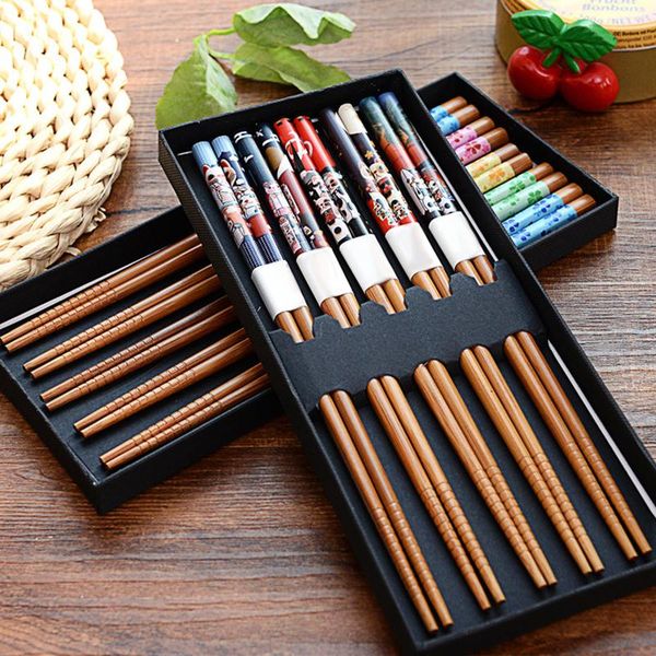 

chopsticks household kitchen bamboo portable eco-friendly colorful pattern tableware set