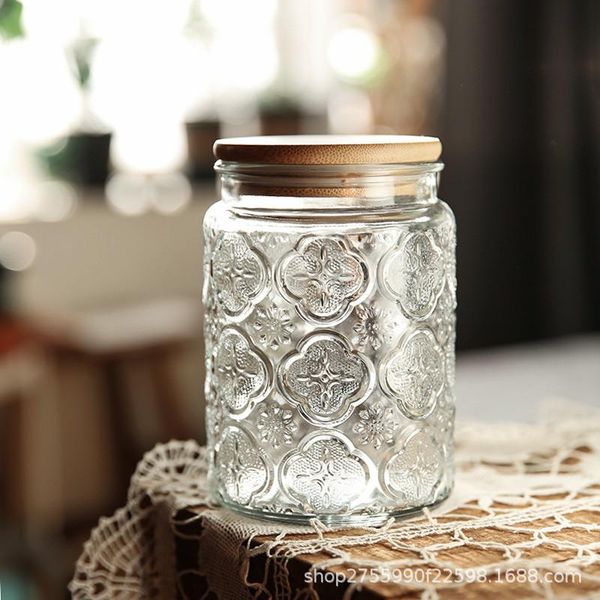 

storage bottles & jars vintage begonia flower embossed glass sealed jar home decoration