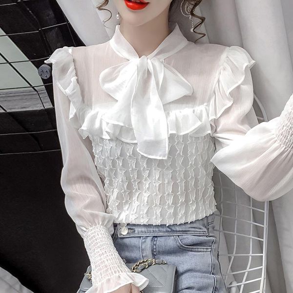 

women's blouses & shirts real po shirt autumn 2021 bottoming super fairy foreign style all-match blouse doll collar, White