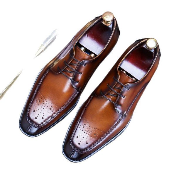 

dress shoes 68131 fashion men's business plus size casual cowhide lace-up carved wedding, Black