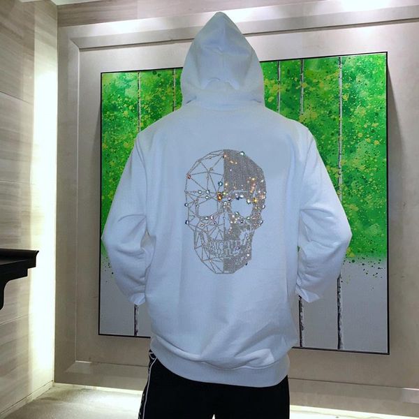 

men's hoodies & sweatshirts luxury silver skull thicken plus size hoodie rhinestone hooded pullover sweatshirt, Black