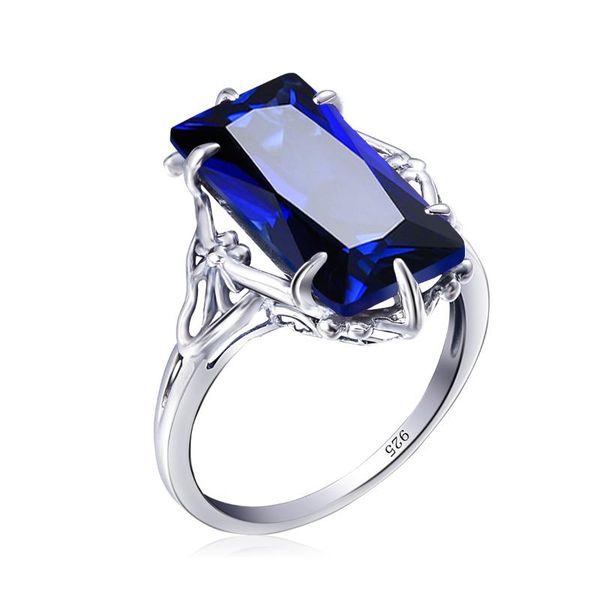 

cluster rings szjinao 925 sterling silver ring women punk blue sapphire gemstones rectangle trendy undefined delicate jewelry, Golden;silver