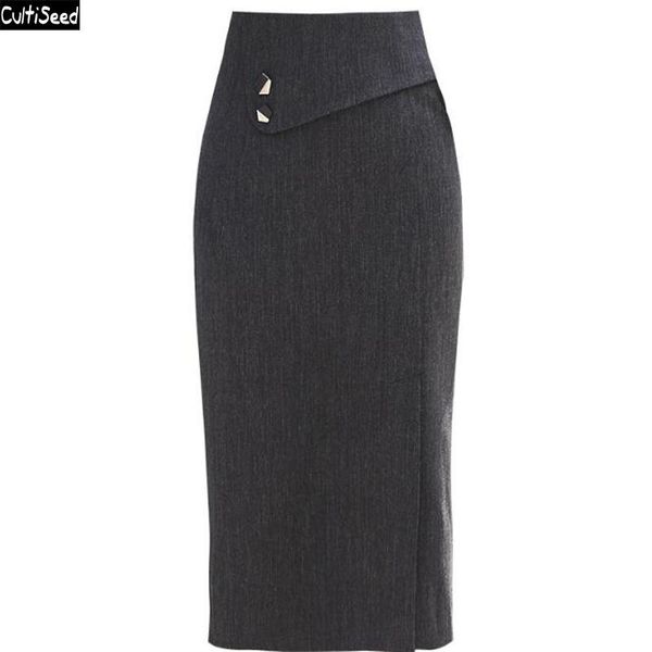 

skirts cultiseed women elegant ol office work one step pencil female high waist suit ladies slim hip knee length, Black