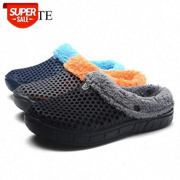 

winter men slippers warm memory foam suede shoe plush shearling lined slip on indoor outdoor clog house slippers big size 35-45 #yz6l, Black