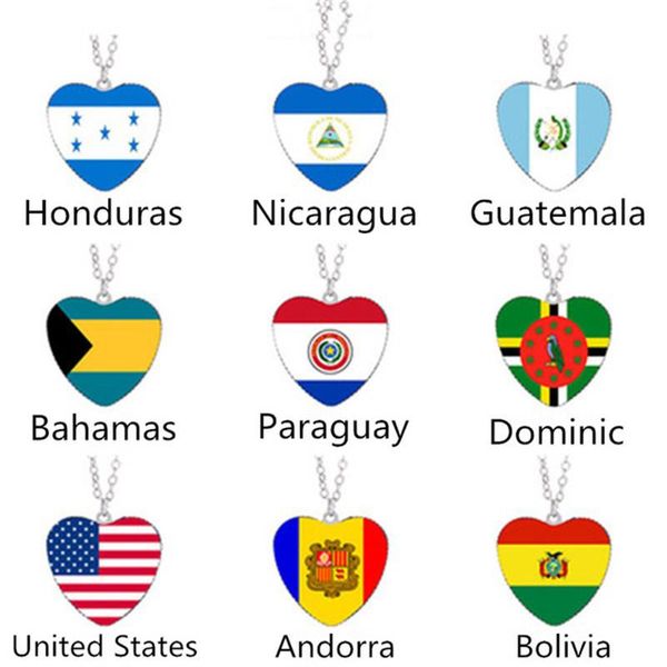

pendant necklaces andorra, bahamas, paraguay, bolivia, dominica, honduras, united states, nicaragua, guatemala flag necklace, Silver