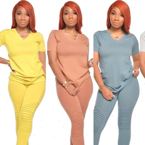 

women ruched stacked pants solid tshirt pleated pants 2 pieces sets tracksuits club outfits lounge wear summer 2021, Gray