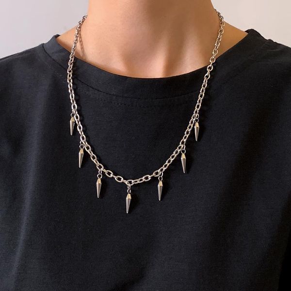 

chains ingesight.z titanium steel multiple rivet tassel pendant necklaces vintage silver color choker for women men jewelry