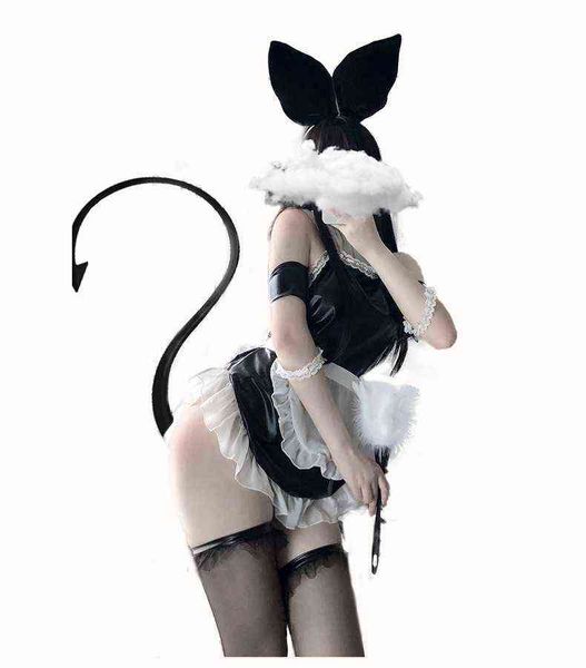 

nxy sets wholesale cute cosplay costume rabbit ears bunny girl uniform servant maid bodysuit for master 220121, Red;black