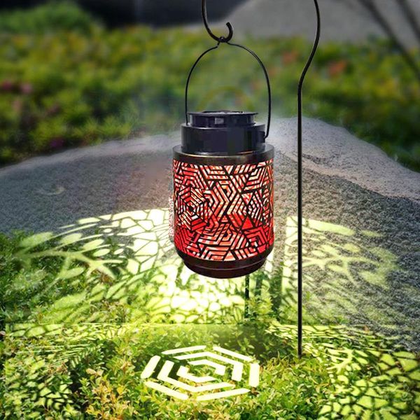 

lawn lamps led solar light hollow lantern projection wrought iron hanging lamp with bracket outdoor waterproof garden yard art