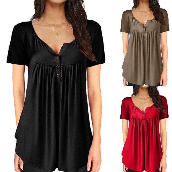 

women's t-shirt plus size summer tee basic t shirt women solid v neck short sleeve long casual loose femm#4, White