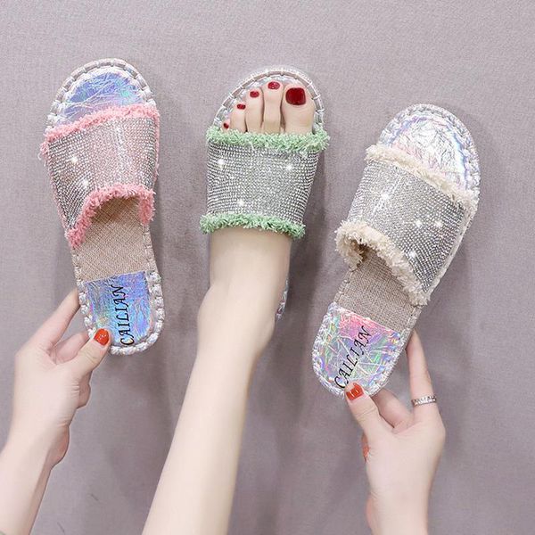 

new ladies slippers beach summer shoes female bling gold flat slides outdoor women shoes casual ladies sandals plus size 35-40, Black