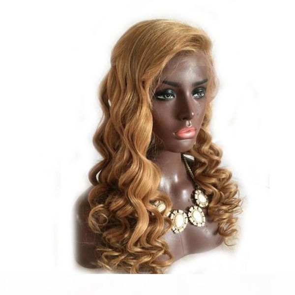 

honey blonde human hair full lace wig brazilian virgin hair front lace wig 130% density blonde hair wigs, Black