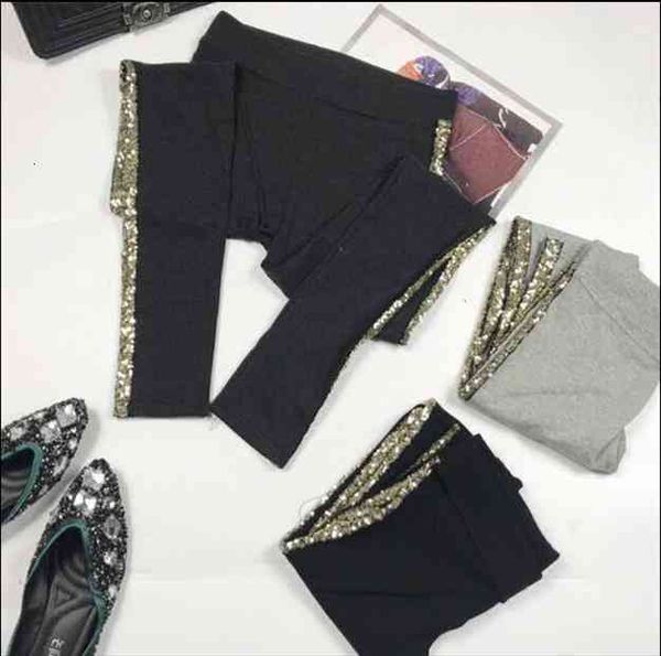 

spring summer pencil pants women fashion sequins side striped cotton pants girls ladies autumn grey stretch trousers femme, Black;white