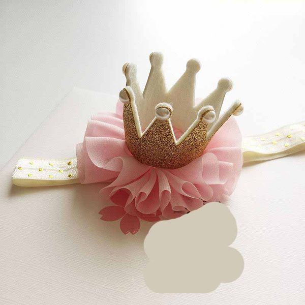 1pc Gold Glitter Crown Rosa Chiffon Stirnband Prinzessin Geburtstag Kind Elastische Haarbänder Tiara Mädchen Geschenk Kopf Tragen Süße Kopf band