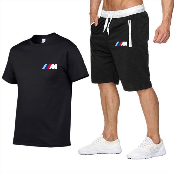 

bmw summer leisure sets mens tracksuits t shirt pants two pieces casual tracksuit male sportswear gym brand clothing sweat suit, Gray