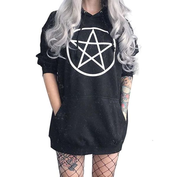 

gothic pentagram hoodies women sweatshirt black pullover tumblr hispter casual dark fahion outfit drop shipping