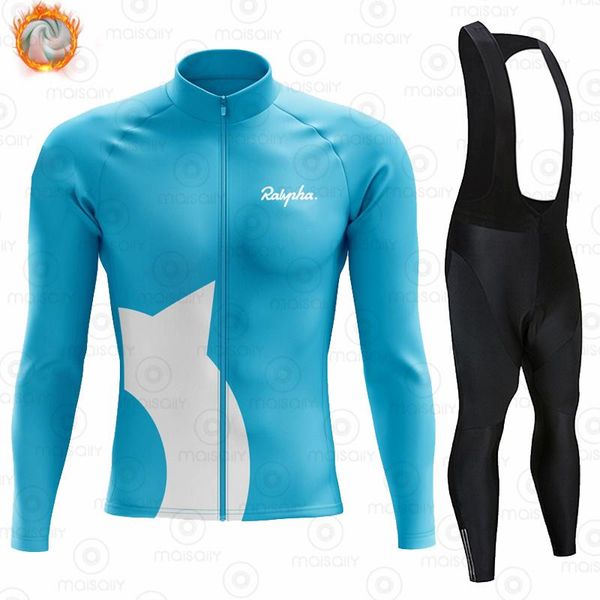 

racing sets ralvpha 2021 men's long sleeve winter fleece cycling suit mountain bike clothes wearing ropa ciclismo, Black;blue