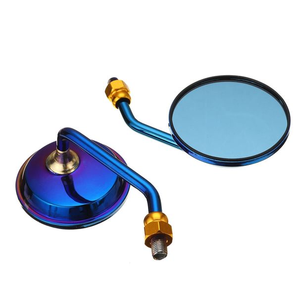 

pair aluminum motorcycle rearview side mirrors with m10 screw blue anti-glare
