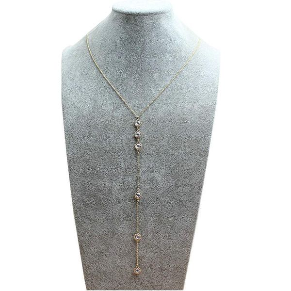 

chokers v408 bigbing fashion jewelry golden chain zircon charm long necklace women wholesale, Golden;silver