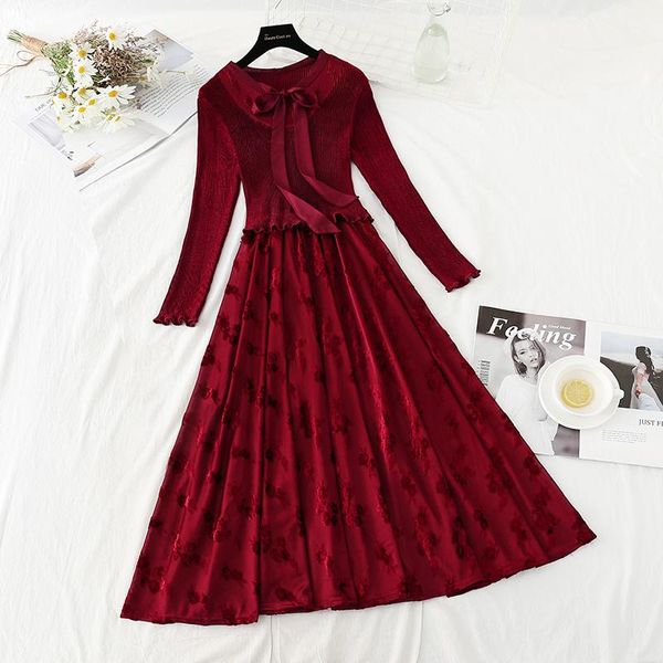 

casual dresses high-grade red robe femme 2021 autumn winter woman party night long sleeve solid slim a-line dress vestidos largos, Black;gray