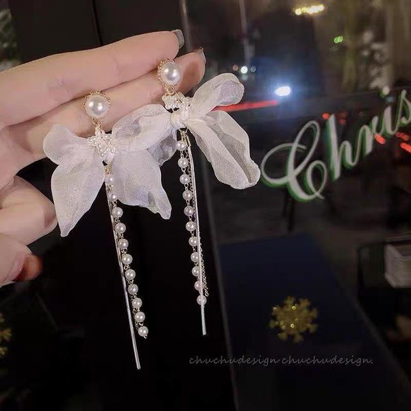 

dangle & chandelier 2021 korea fashion bowkno tassel earring pearl woman of earrings gift jewelry wholesale, Silver