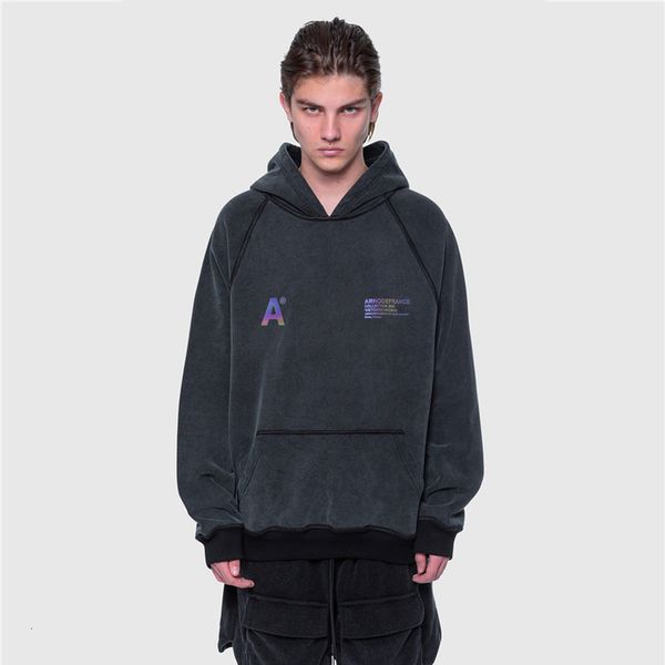 

2021 new inside out washed old hoodie men women 1:1 vintage colorful reflective arnodefrance hoody crzm, Black