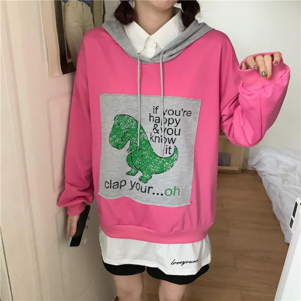 

women's hoodies & sweatshirts cartoon print fake two thin sweatshirt women harajuku autumn oversized hoodie korean style casual long sl, Black