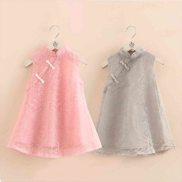 

summer 2 12 years old girl dress chinese ethnic vintage style mandarin collar sundress kids baby lace cheongsam, Red;yellow
