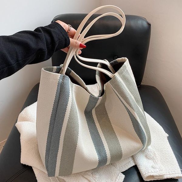 

evening bags luxury design high capacity buckle tote handbag for women 2021 summer retro designer striped shopper shoulder shopping bag