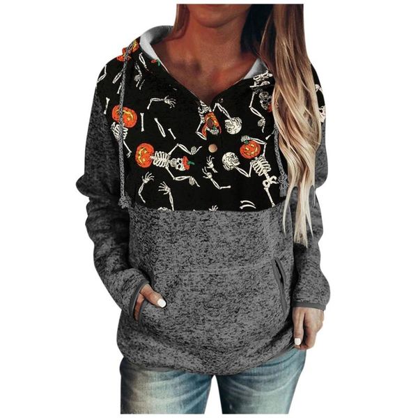 

women's hoodies & sweatshirts halloween funny dancing skeleton printed sweatshirt harajuku kawaii anime hooded pullover with pocket col, Black