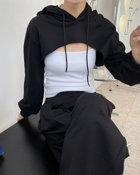 

new woman short hoodie sleeves lovemoda, White;black