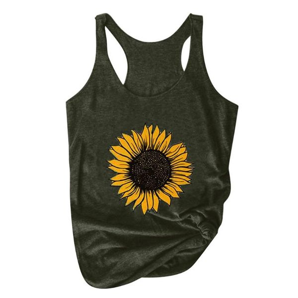 

women's tanks & camis women plus size summer sunflower beautifully printed round neck sleeveless t-shirt tank tuniques simple hem outfi, White