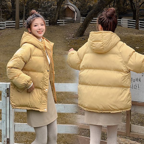 

2021 New Chic Solid Thick Cotton Short Coat Girls Women Jacket Winter Top Korean Treand Fashion Hooded Outwear Plus Size H3hv, Black