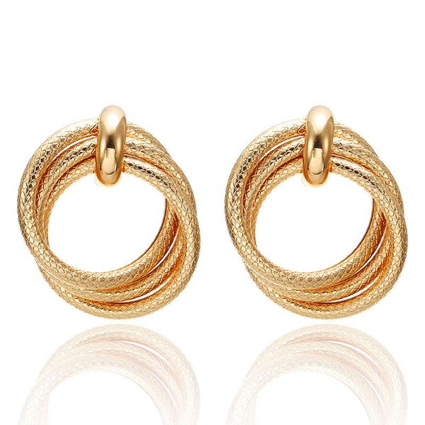 

hoop & huggie vintage golden color earrings for women heavy double round circle statement gift earings fashion jewelry, Golden;silver