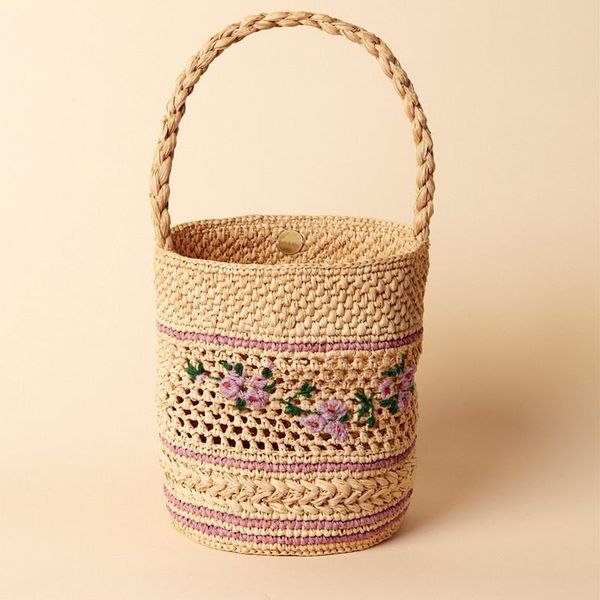 

cosmetic bags & cases lilac embroidery women handbag 2021 holiday ladies woven tote bucket bag