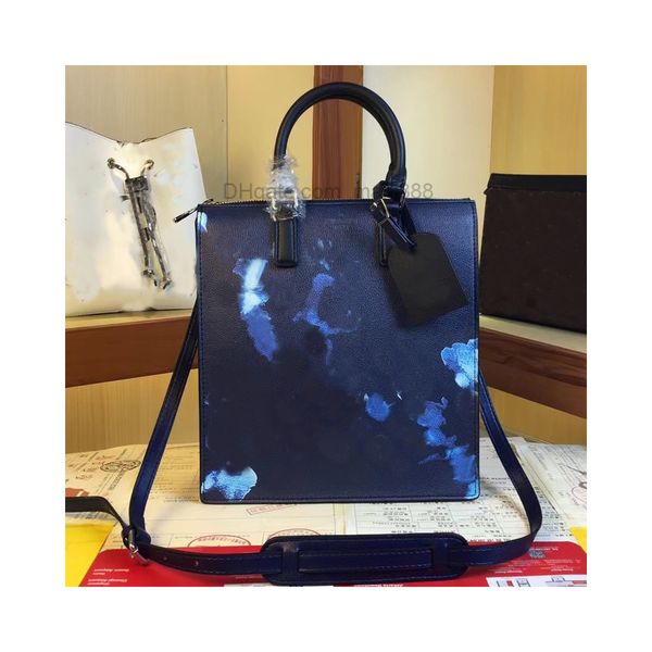 

watercolor print tote bag crossbody handbag shoulder hand bags zipper briefcase blue real leather classic letter removable adjustable strap