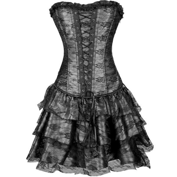 

casual dresses underbust corset and bustier lace evening women dress plus size push up gothic, Black;gray