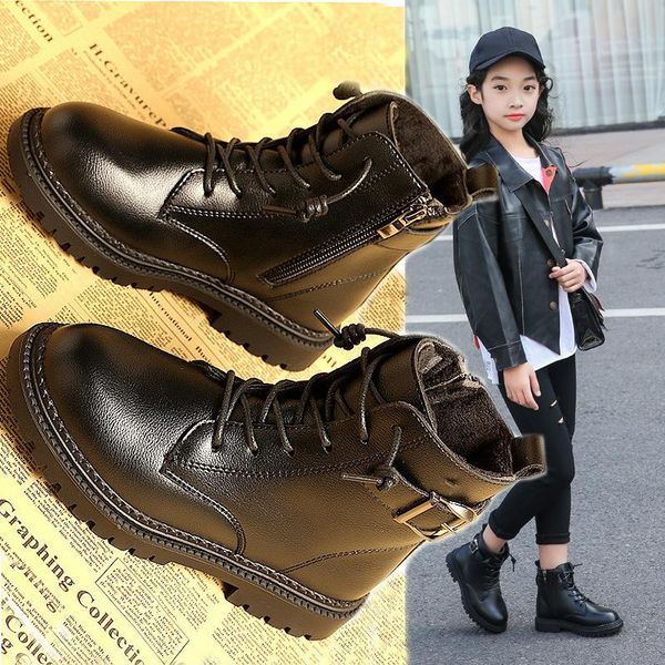 

2021 children boots autumn winter girl boy shoes fashion in the calf snow boots plush warm waterproof kids, Black;grey