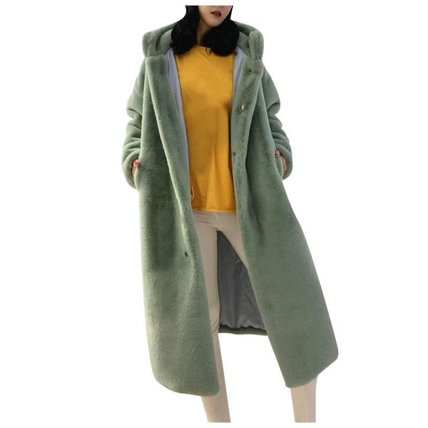

women's fur & faux women solid long teddy bear jacket coat winter 2021 thick warm oversized chunky outerwear overcoat coats #t3g, Black