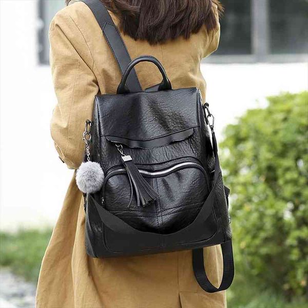 

arrive women fashion backpack soft leather tassel travel bags school for girls black a1672