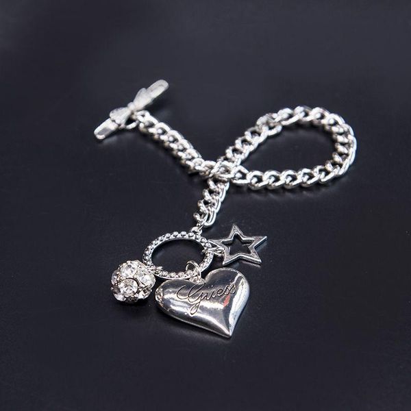 

link, chain fashion silver plated color bracelets rhinestone crystal star heart pendant charm bangle couple bracelet jewelry gift, Black