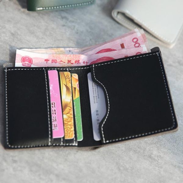 

wallets solid color women leather short money clip coin purses fashion woven simple business spot unisex, Red;black