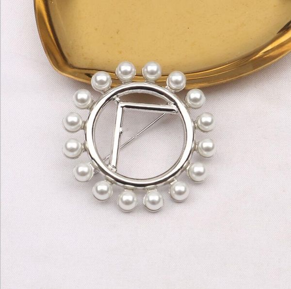 

korean alphabet brooch french ladies sweater cardigan anti-failure inlaid pearl suit accessories women fast delivery, Gray