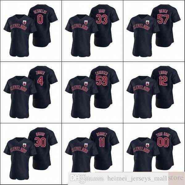 

2022 baseball men #12 francisco lindor 4 bradley zimmer 33 brad hand bieber santana custom women youth navy negro leagues jersey, Black