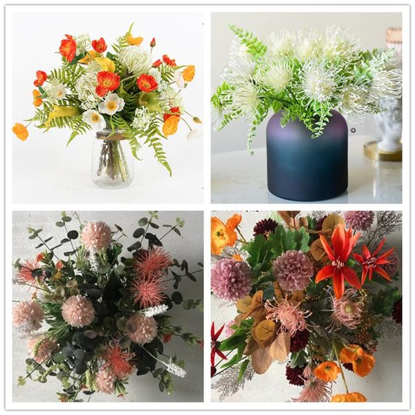 

artificial flowers 3 fork wind wheel flower pincushion artificial plants fake flower home decoration display wedding 75cm