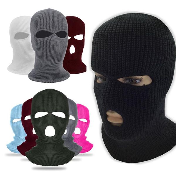 

cycling caps & masks 2/3 holes winter warm soft knit full face cover ski hat motorcycle helmet army tactical fashion women men balaclava hoo, Black