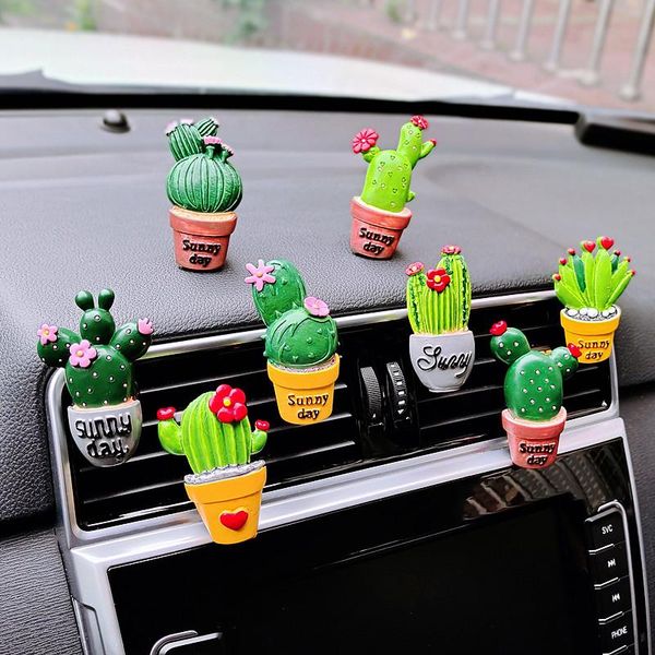 

car air freshener creative 3d simulation cactus plant conditioner outlet perfume clip potted plants succulents ornament