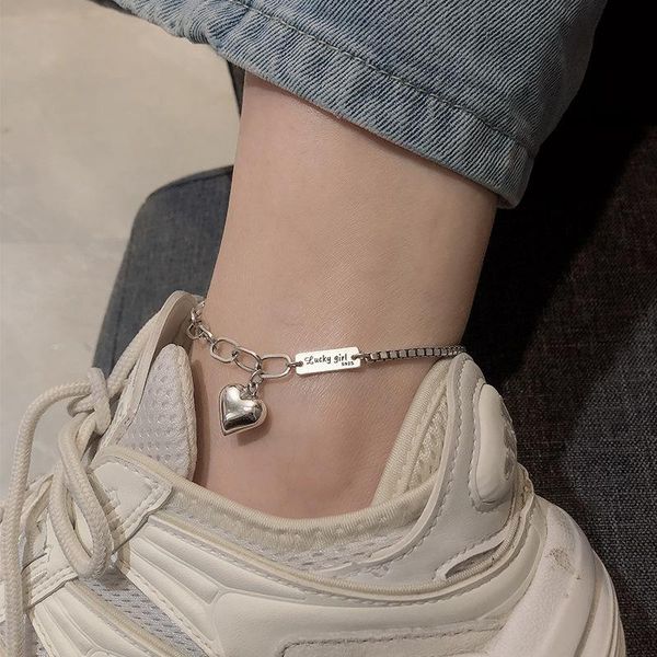 

anklets fashion 925 sterling silver summer anklet bracelet for women vintage thai love heart pendant party lucky girl jewelry, Red;blue
