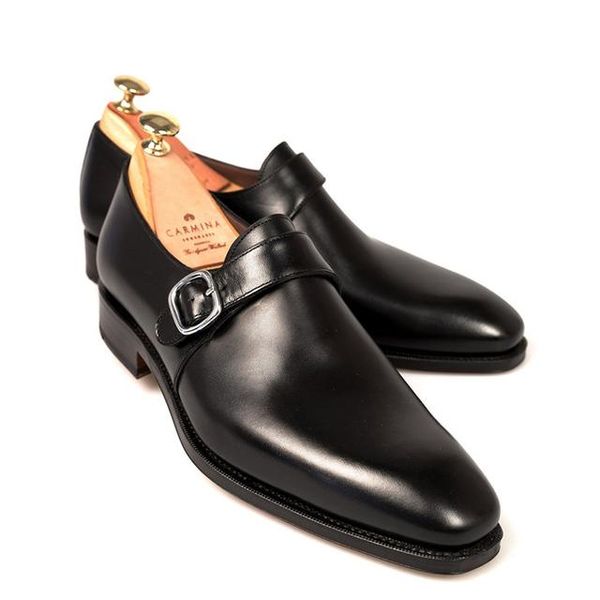 

dress shoes single monk style wedding black bridegroom handmade genuine leather fashion solid for men