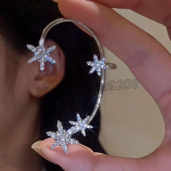 

single luxury shining rhinestone star ear cuff for women exquisite sweet sparkling zircon bone clip earring french style, Silver
